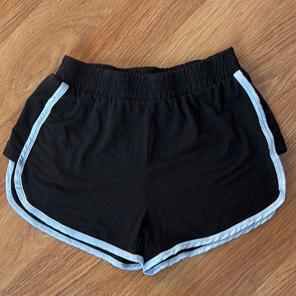 Black and White Athletic Shorts with Elastic Waistband - Picture 1 of 1